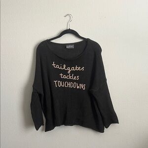 Wooden Ships Black Sweater with Pink Text